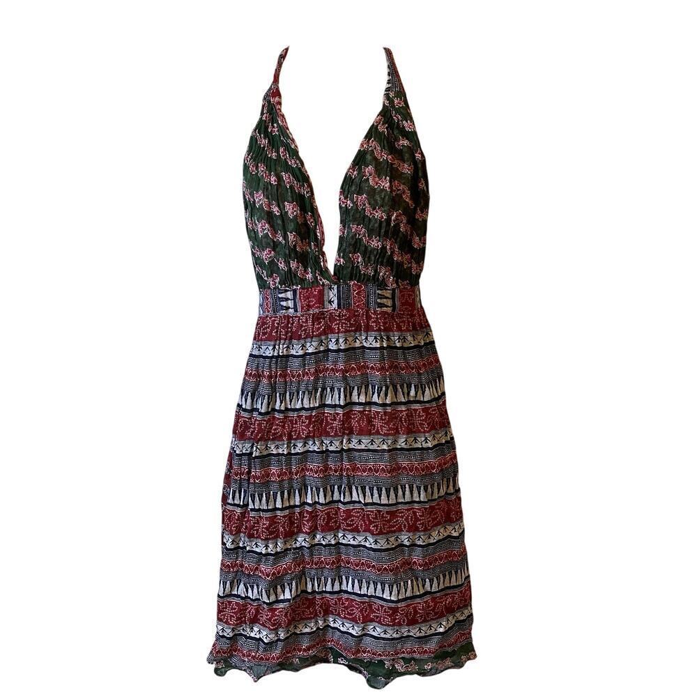 Peaceful People Women S/M Babydoll Artist Series Tank Dress Halter Tie Neck Boho